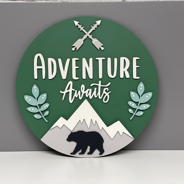 Adventure Awaits wall plaque - Mountain wall sign - personalised adventure sign.