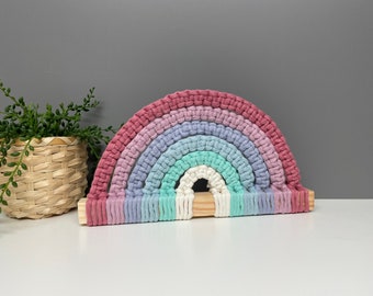 Macrame rainbow, freestanding rainbow, macrame decor, nursery decor, playroom, new baby gift