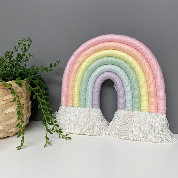 Rainbow wall hanging- pastel rainbow - fibre art - nursery decor- playroom - new baby - baby shower - macrame rainbow