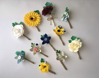 Paper Flower and Hessian Buttonholes, Wedding Flowers, Wedding Guest