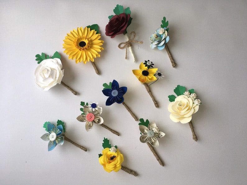 Paper Flower and Hessian Buttonholes Wedding Flowers Wedding Etsy