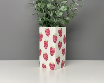 Hand painted strawberry ceramic vase