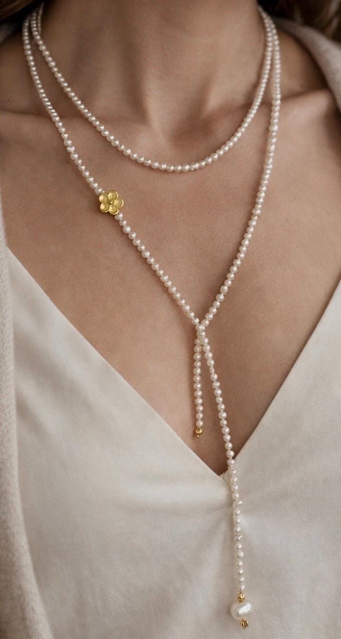 Long Freshwater Pearl Lariat Necklace