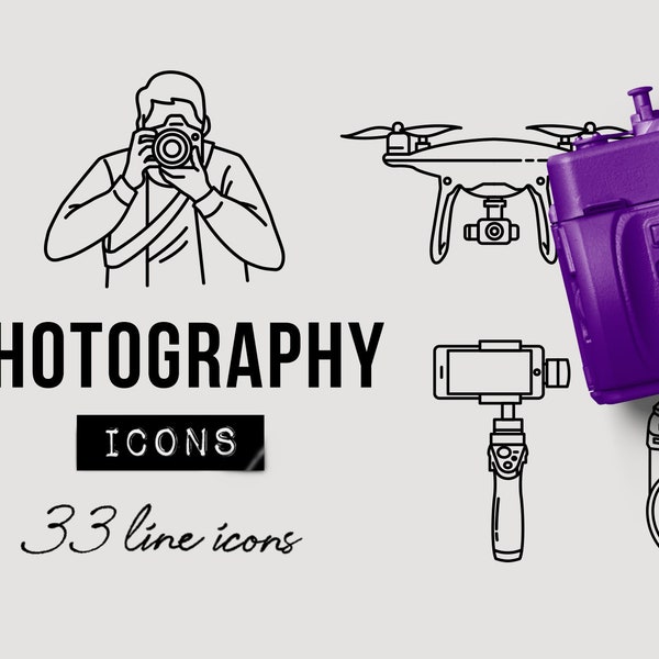 Photography Icons, Camera Icons Clipart, Photographer Icons, Camera Icon, Photographer Branding, Photography Clipart, Vlogging Icons Symbols