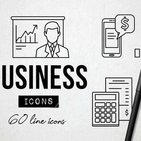 Business Icons, Business Clipart, Office, Work Icons, Entrepreneurship, Startup Icons, Money, E-Commerce Icons, Line Icons, Crypto Currency