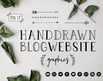 Hand Drawn Website Branding Kit, Website Graphics, Blog Branding, Blog Design Kit, Website Design, Social Media Icons, Blog Theme Wordpress
