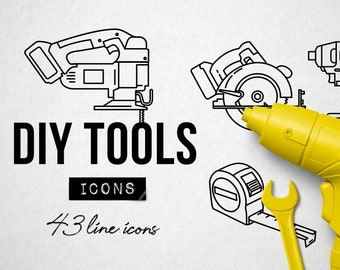 DIY Icons, Tool Icons, Workshop Graphics, Tool Clipart, Construction Icons, Gardening Hand Tools, Tool Symbols, Illustrations, Carpentry