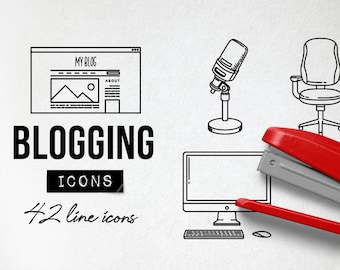 Blogging Line Icons, Social Media, Website (Digital Download)