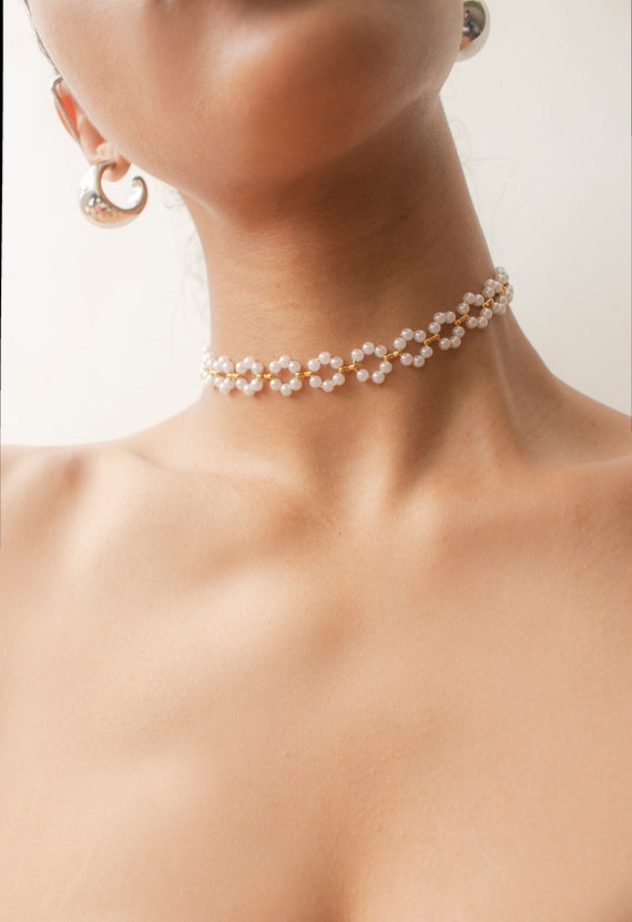 Cute Pearl Choker Collier Pearl Choker Pearl Choker Collier Collier Delicat Lolita Choker dor Choker floral Collier de mariage Etsy France