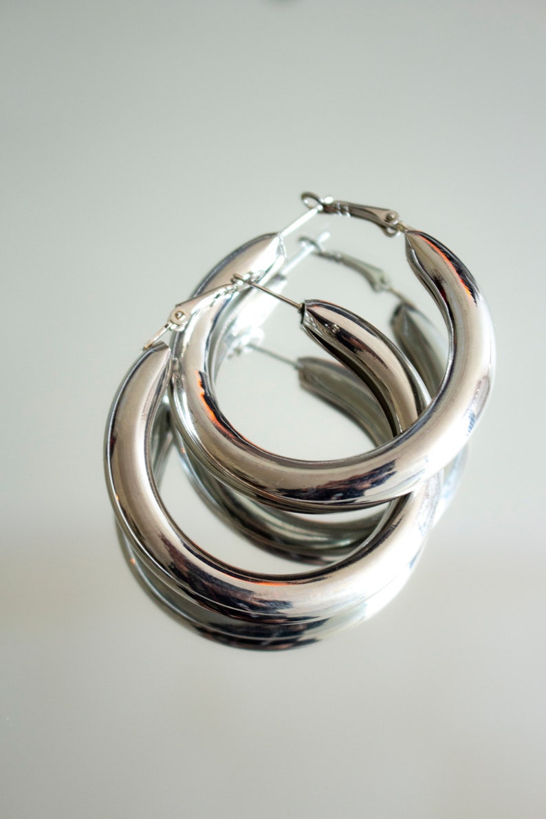 Silver Chunky Hoop Earrings silver hoops boho earrings Etsy