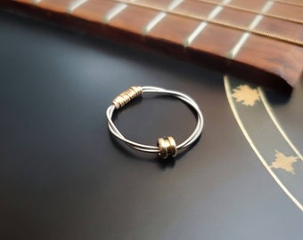 Guitar String Fidget Ring with Ballend Type Bead, Simple Ring, Stacking Ring, Guitar Ring, Guitar, Music Jewelry