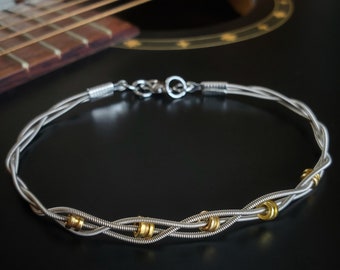 Braided Bracelet, Guitar String Bracelet, Silver and Gold Coloured, Guitar Ballend, Unisex Bracelet, Music Lover, Do Re Mi, Guitar Jewelry