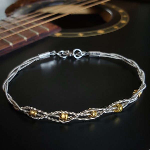 Braided Bracelet, Guitar String Bracelet, Silver and Gold Coloured, Guitar Ballend, Unisex Bracelet, Music Lover, Do Re Mi, Guitar Jewelry