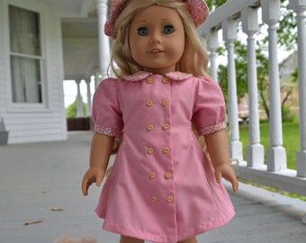 Doll Dress floral pink Vintage style 1930's Dress for 18'' Dolls like American Girl
