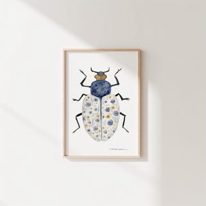 Floral Beetle Art Floral Watercolor Beetle Floral Beetle Wall Art Nursery Blue Beetle Art Nursery Floral Watercolor Art Floral Art Nursery