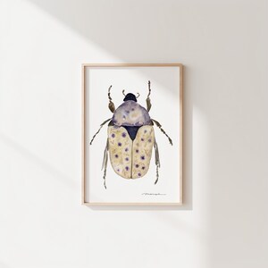 Beetle Art Print Floral Watercolor Beetle Floral Wall Art Nursery Purple Beetle Art Nursery Floral Art Floral Art Minimalist Nature Decor