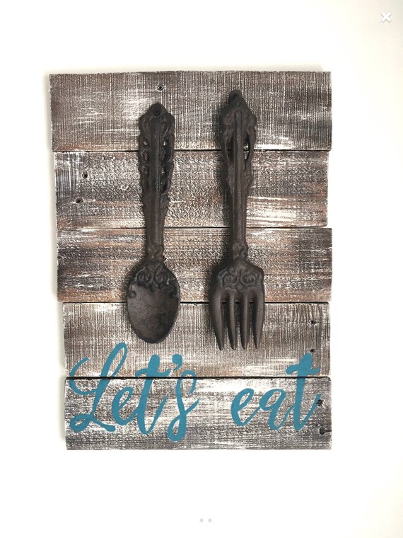 Fork and spoon sign spoon fork kitchen sign rustic style Etsy