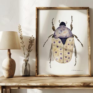 Floral Beetle Art Print Purple Bug Art Large Art Prints Nature Decor Kids Room Wall Art Fun Bug Decor Pretty Bug Art Watercolor Beetle Art