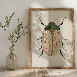 Beetle Watercolor Print Floral Beetle Hand painted Watercolor Art Floral Watercolor Print Beetle Art Floral Wall Art Beetle for Nursery