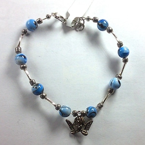 Engel Charm & Blau Bead Armband
