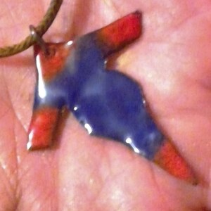 Blue & Red Enameled Copper Arrow Shaped Pendant