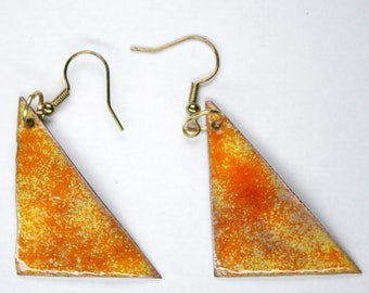 Orange & Yellow Triangle Enameled Dangle Earrings