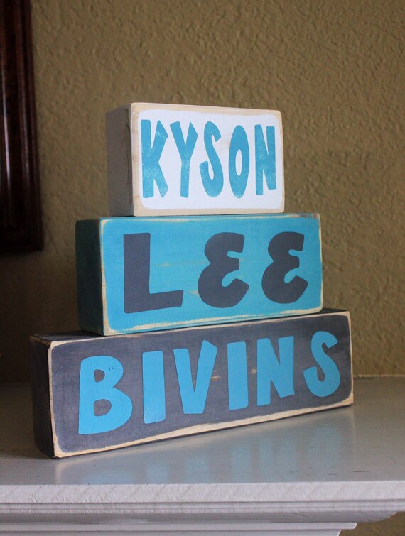 Personalized Name Stacking Blocks Hand Painted Wooden Baby Shower Gift Custom Stacked