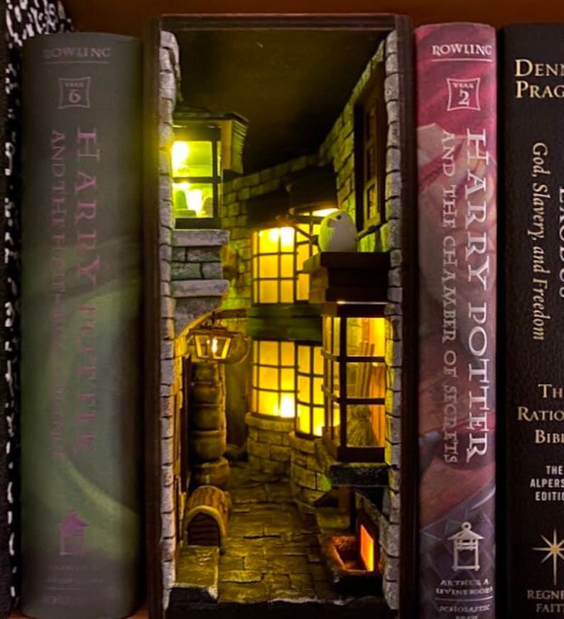 Book nook bookshelf insert Harry Potter Diagon Alley Book END Etsy