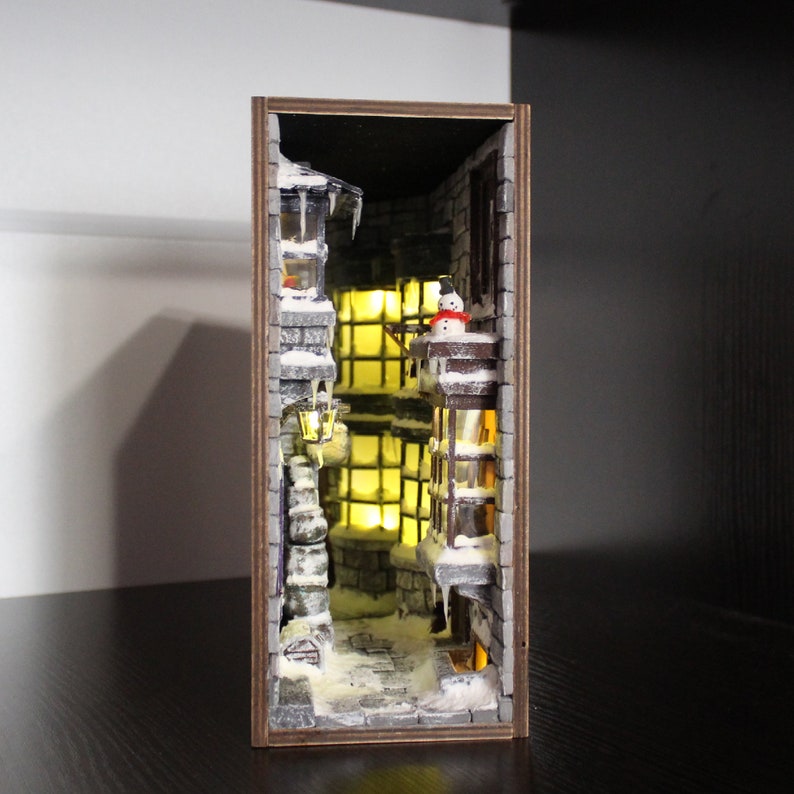 Book nook bookshelf insert Harry Potter Winter Diagon Alley Etsy