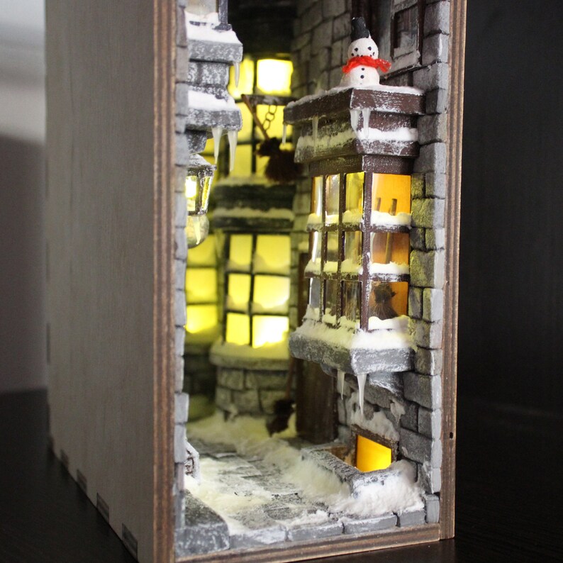 Book nook bookshelf insert Harry Potter Winter Diagon Alley Etsy