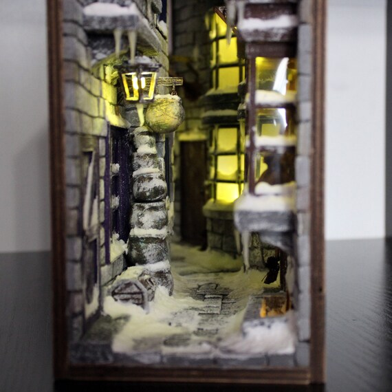 Book Nook Bookshelf Insert Harry Potter Winter Diagon Alley Etsy