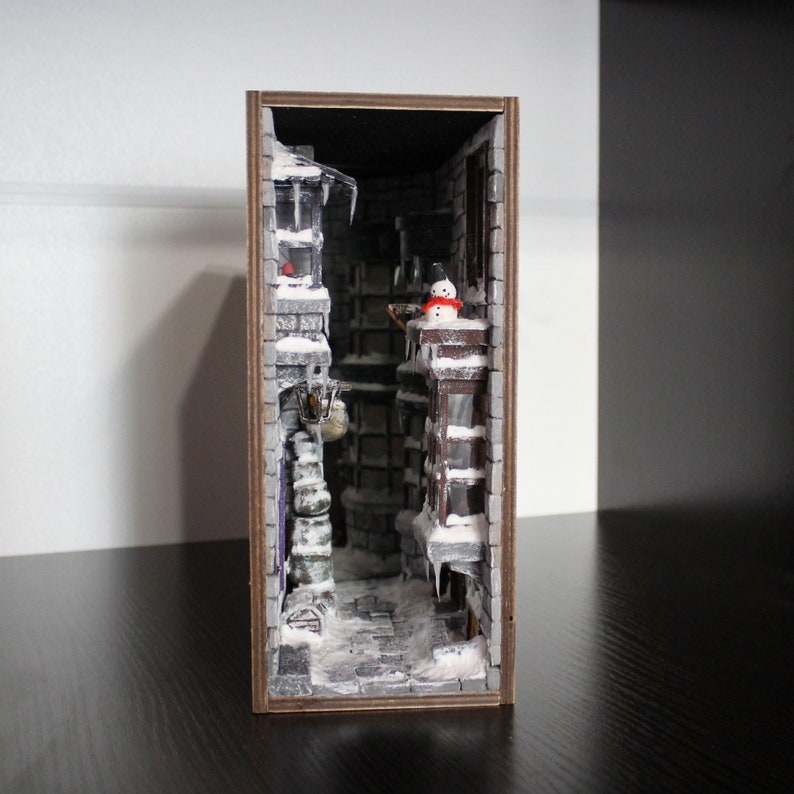 Book nook bookshelf insert Harry Potter Winter Diagon Alley Etsy