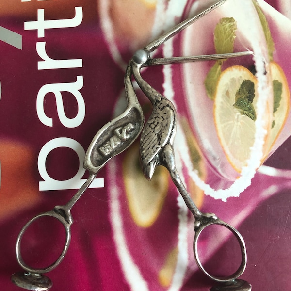 1800s Sterling silver midwife stork scissors with baby inside! Rare, collectible, antique