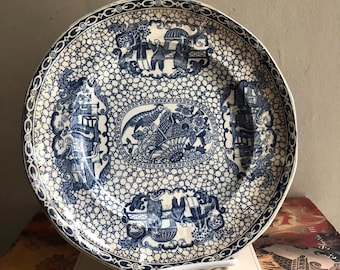 1913 William Adams & Sons Chinese Bird transferware Plate - chinoserie design, blue and white, wedgwood, staffordshire
