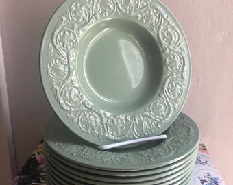 Wedgwood medway soup/salad shallow bowls - sets of 5 & 6 - green, vintage, patrician, vintage dishes, traditional, grandmillennial