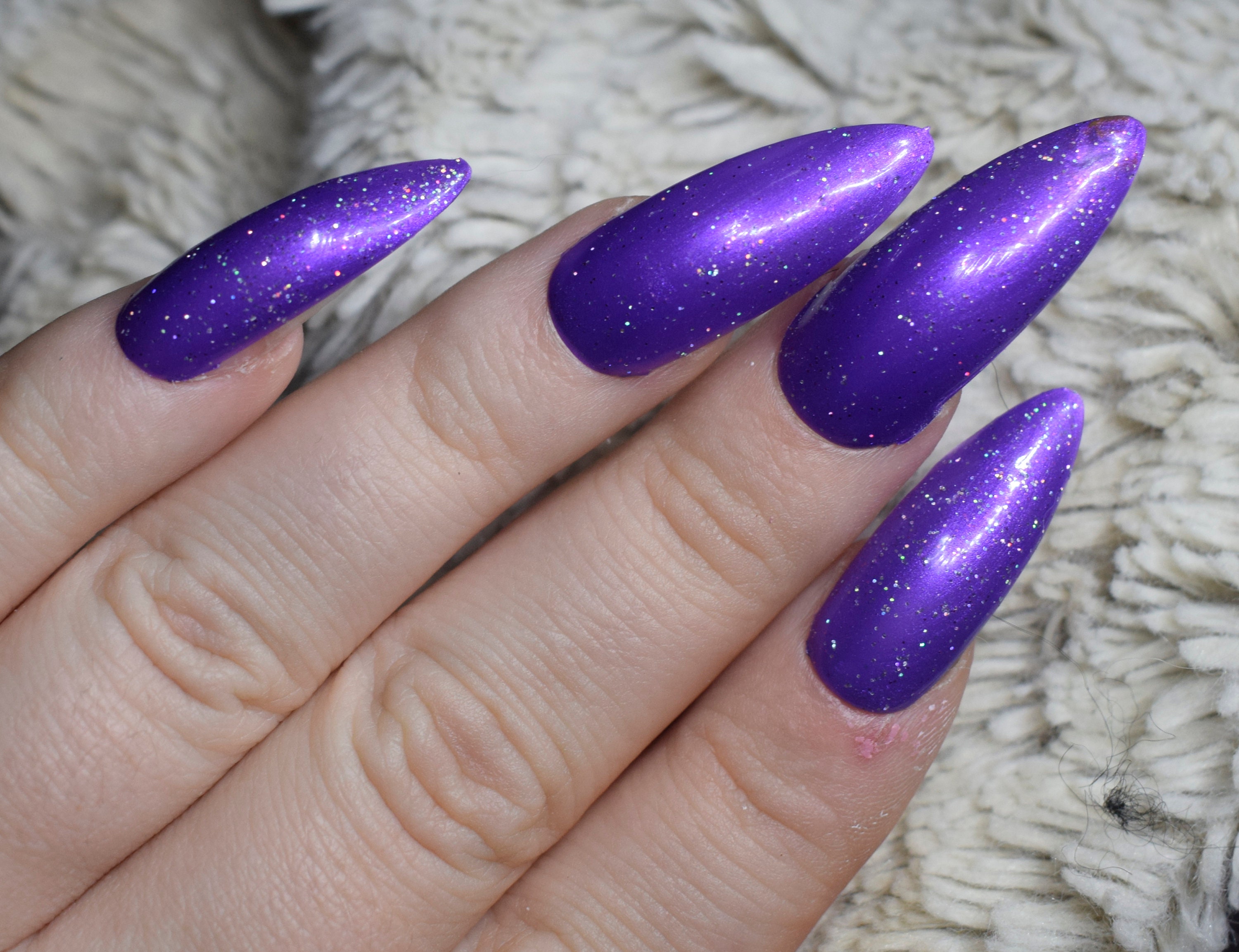 Paarse nepnagels extra lange stiletto valse nagels | Etsy