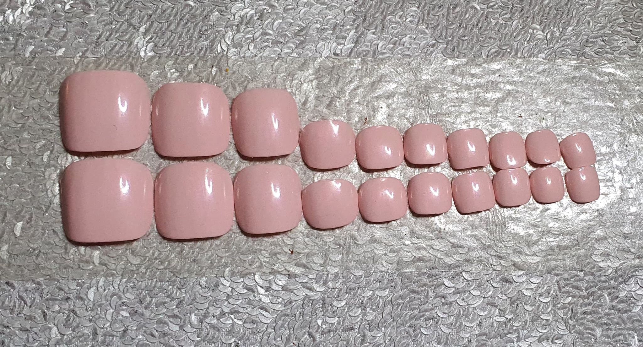 Shimmer Baby Pink Fake Toenails False Toenails Hand Painted | Etsy