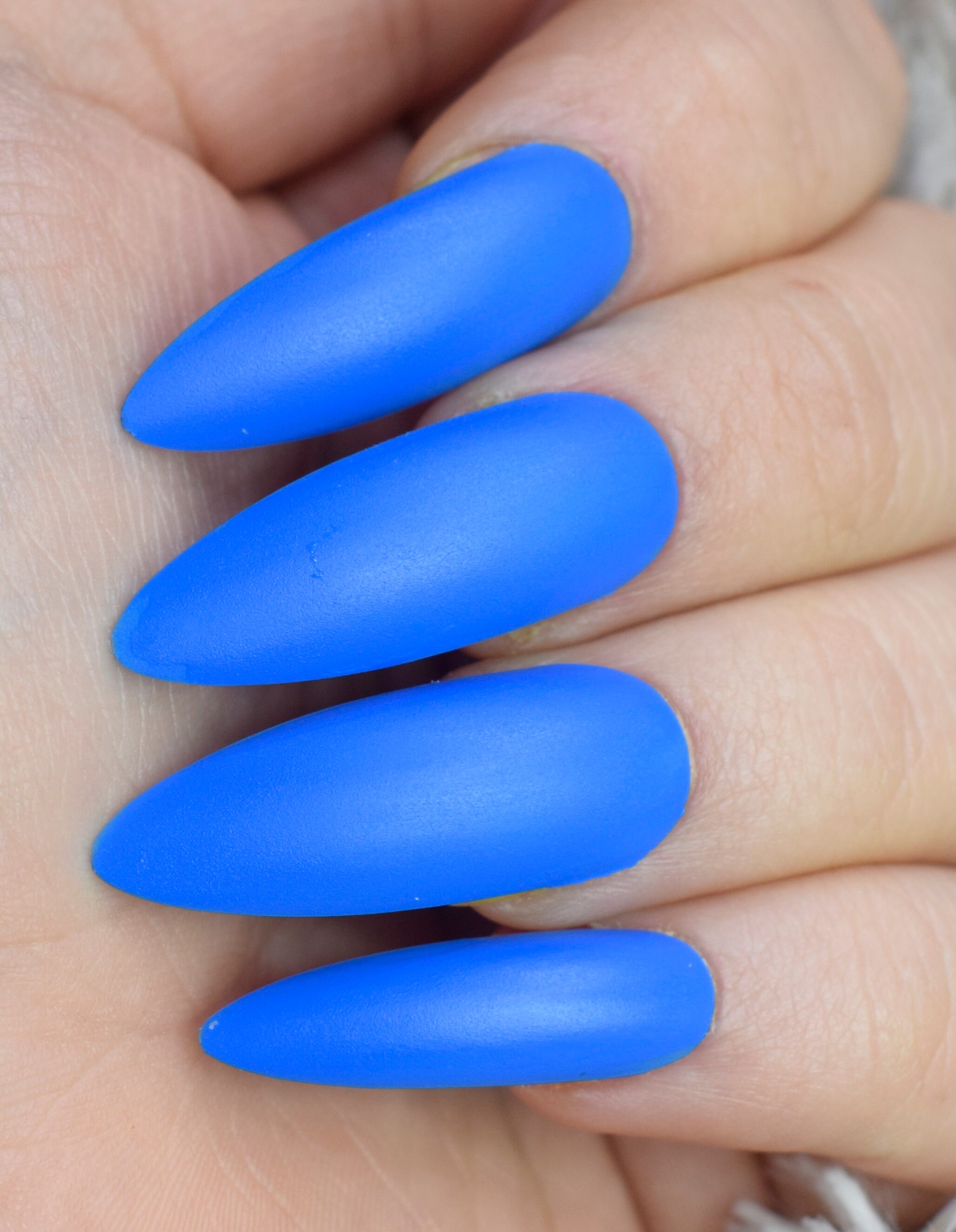 Matte Blue Fake Nails Extra Long Stiletto False Nails Hand | Etsy