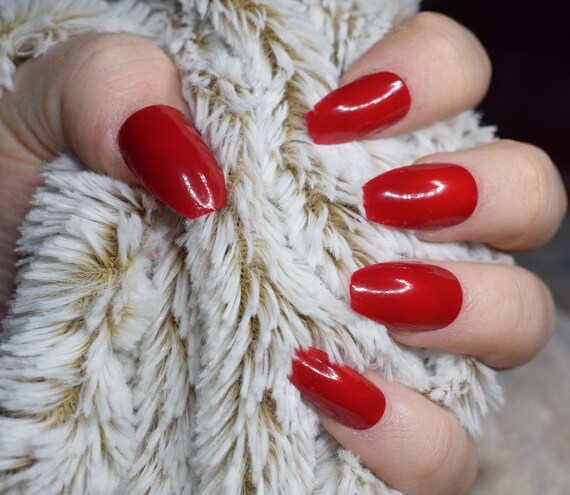 Bright Red Fake Nails Short Coffin False Nails Hand Painted Etsy Bright Red Fake Nails Short Coffin False Nails Hand Painted Etsy