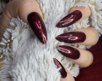 Red Sparkle Nail Etsy