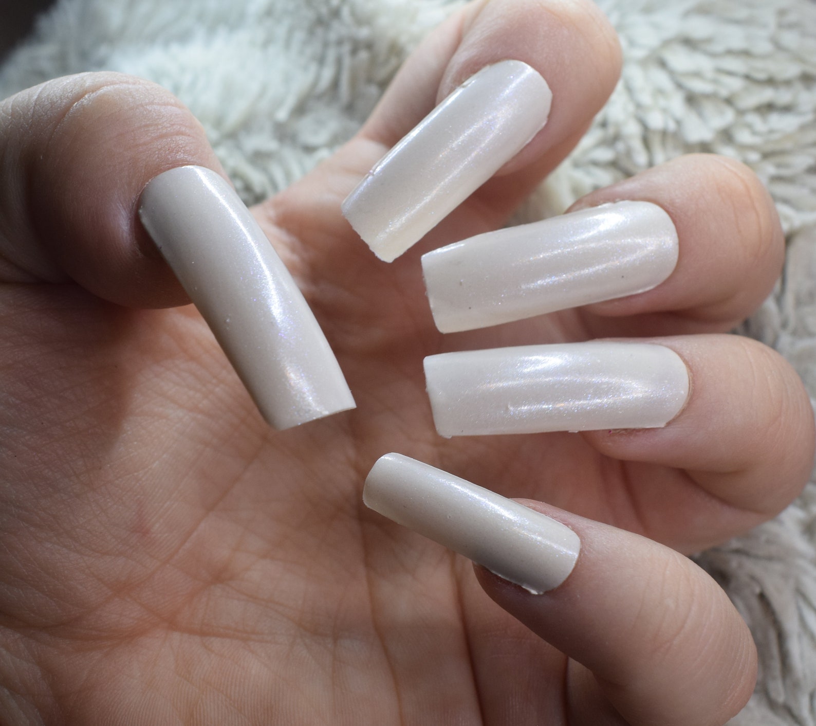 Creamy White Fake Nails Extra Long False Nails Hand Painted Etsy