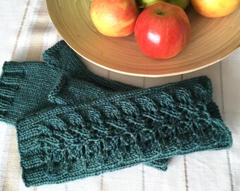 Sea Green Leaves Fingerless Gloves  / Wrist Warmers / Arm Warmers /Holiday Gift Women Christmas Gifts /Clothing Gift Ideas /Knit Accessories