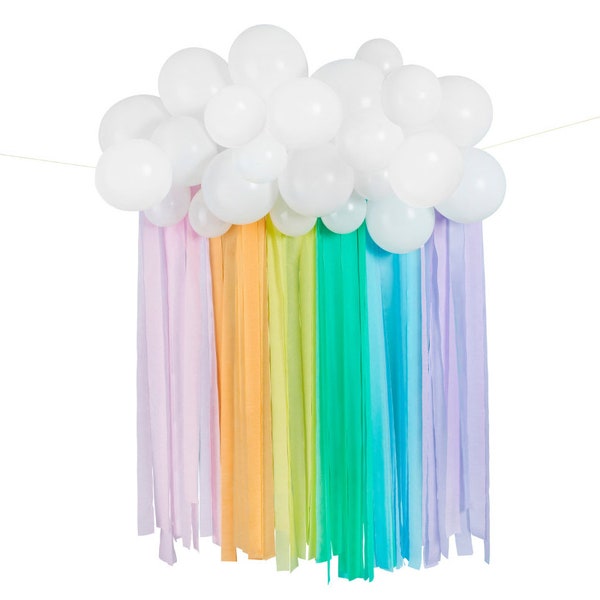 Rainbow Backdrop Kit | Rainbow Streamers and Cloud Balloons | DIY Birthday Backdrop | Little Girl Birthday or Baby Shower