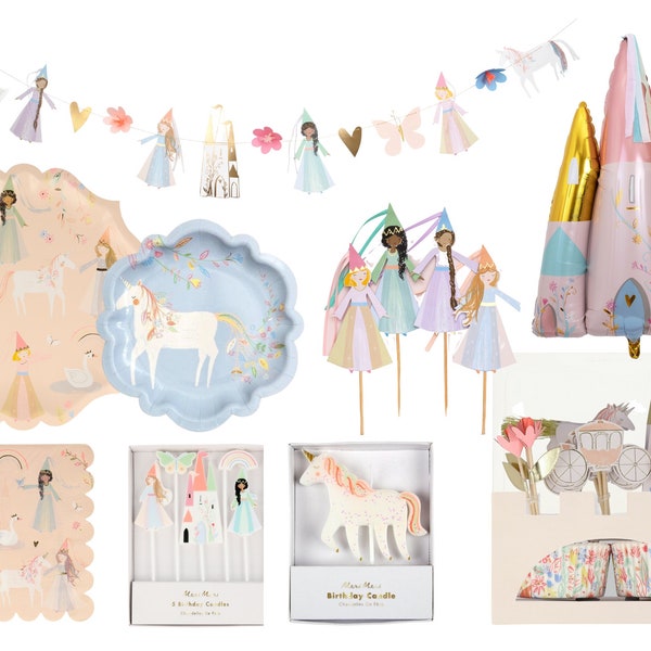 Meri Meri Princess and Unicorn Party Supplies | Once Upon a Time Baby Shower or Little Girl's Birthday Party