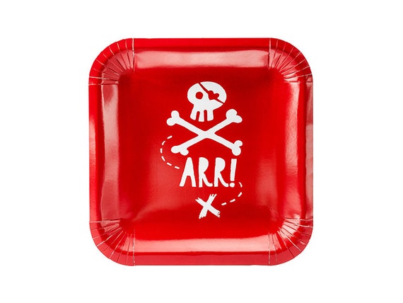 Pirate Plates, Cake Plate, Red Pirate Small Plate, Pirate Birthday, Skull and Cross Bones, Arr!, Pirate and Princess Il_570xn