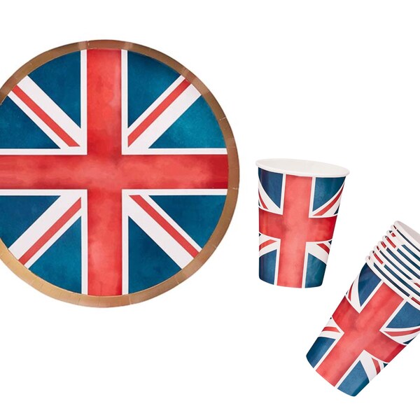 Union Jack Plates and Cups | Birthday or Baby Shower