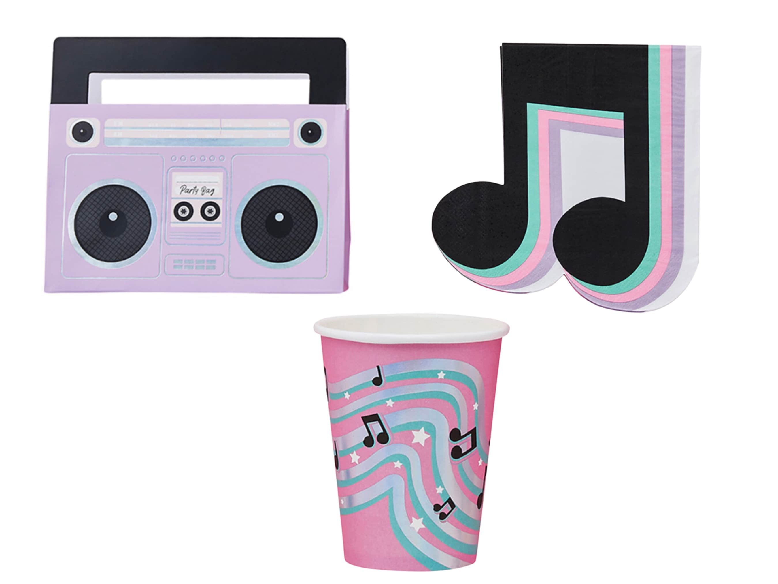 Music Note Napkins and Cups Boombox Favor Bags Teen Girl Birthday