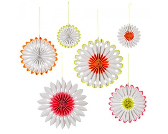 Neon Pinwheels, Paper Pinwheel Decorations, Party Decorations, Birthday Party, Baby Shower, Pink, Yellow, Orange, Neon Party, 80's Party Il_570xn