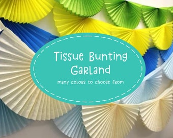 Tissue Paper Bunting Fan Garland | Hanging Party Decorations | Cake Table or Photo Backdrop | Various Colors Available