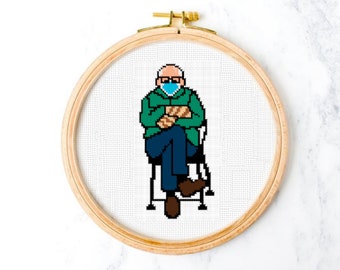 Bernie und seine Fäustlinge Kreuzstichmuster, Meme, Lustige Muster, Politische Witze, Bernie Sanders, Sofort Download, PDF Download
